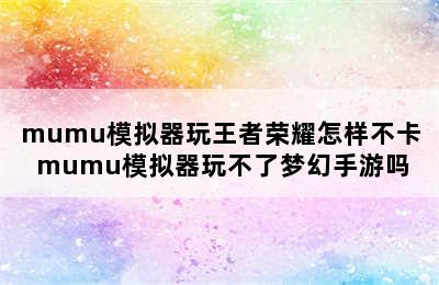 mumu模拟器玩王者荣耀怎样不卡 mumu模拟器玩不了梦幻手游吗